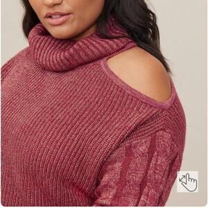 Torrid pink metallic one shoulder cutout mixed knit turtleneck sweater 2 or 2X
